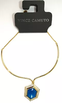 VINCE CAMUTO Women's Gold Collar Blue Jewel Pendant Necklace VJ4520 >NEW< • $27.96